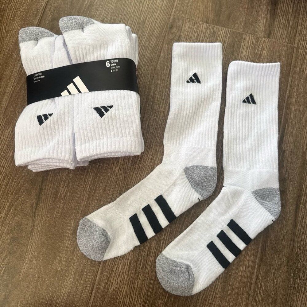 Adidas Youth Crew Socks Cushioned 6 Pack Kids L